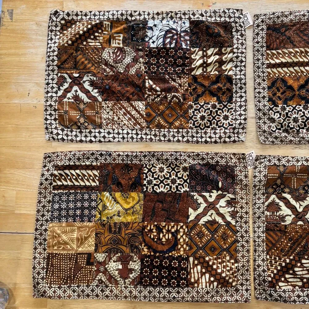 Java Batik Parang Patchwork Indonesia Table Placemats Reversible Lot of 4 RARE